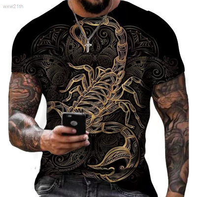 2023 Harajuku Scorpion Print T-shirt Summer Mens T-shirt Fashion Big T-shirt Casual T-shirt V-neck Mens Design Clothing Unisex