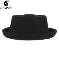 GEMVIE Classic 100 Wool Soft Felt Pork Pie Hat Fedora For Men Women Autumn Winter Wool Hat Curved Brim