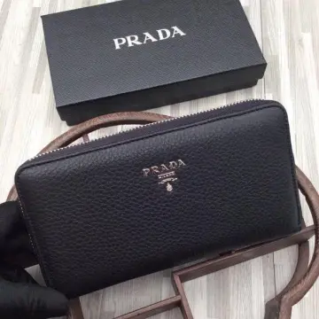 Prada Saffiano Leather Badge Holder, Women, Black