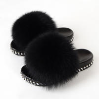 Fur Slippers Women Real Fox Fur Slides Fluffy Slippers Home Luxury Flip Flop With Fur Ladies Summer Platform Sandals Shoes Women