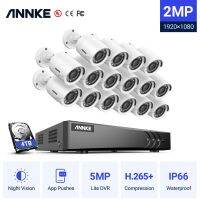 ANNKE H.264 1080P + ระบบกล้องวงจรปิด DVR 16CH กล้องบูลเล็ตสีขาว2.0MP กันน้ำ IP66 16ชิ้นชุดกล้องวงจรปิดรักษาความปลอดภัยโฮมวิดีโอ