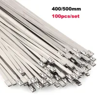304#Stainless Steel Cable Ties Length 400/500mm Self-Locking Cable Zip Tie Multi-Purpose Metal Exhaust Wrap Locking 100Pcs Ties Cable Management