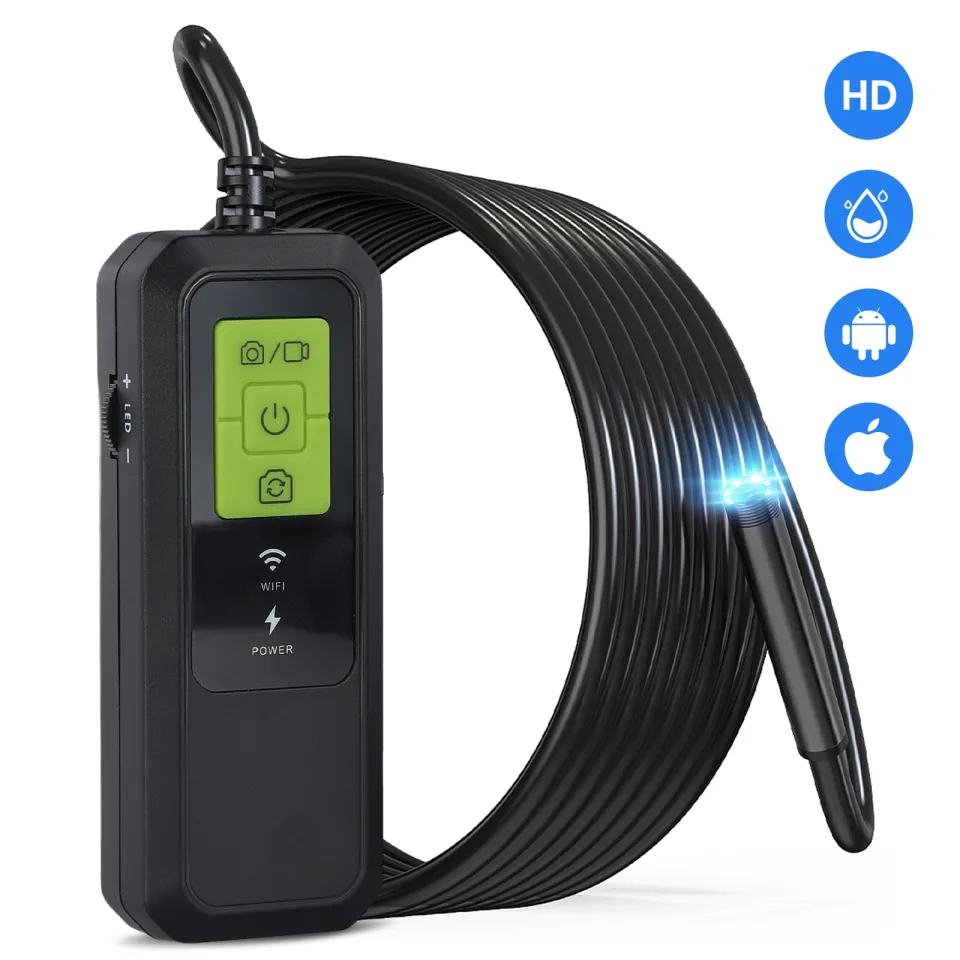 Wireless Endoscope, WiFi Borescope Inspection Camera 2.0 Megapixels HD  Waterproof Snake Camera Pipe Drain with 8 Adjustable Led 