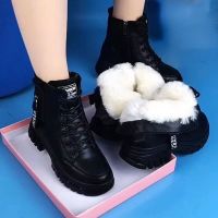 2023 Winter Warm Fur Boots Casual Autumn High Heels Zipper Shoes Warm Wool Platform Boots for Women Black Female Botas