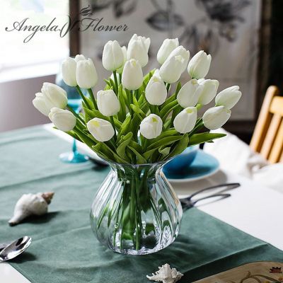 Free Shipping 31PCS/LOT PU Mini Tulip Artificial Flower Real Touch Wedding Floral Bouquet Christmas Home Party Decoration Gifts