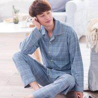 Men Sleepwear Plaid Print Cotton Pajama Sets for Man Long Sleeve Pajama Pants Sleepwear Pyjama Male Homewear Lounge Wear Clothes