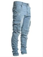 Spot 2023 Cross border New Jeans from Europe and America Mens Side Pockets Small Foot Tight Jeans