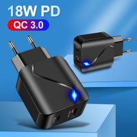 QC 3.0 PD 18W USB Adapter 5V 3A Charger 2 Port Quick Charger โทรศัพท์มือถือ Illuminated 5 V Volt Power Supply Travel Wall US/EU-Apeupoe