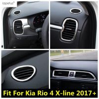 “{》} สำหรับ Kia Rio 4 X-Line 2017-2020แดชบอร์ดด้านหน้า AC แอร์ช่องปล่อยลมปลอกคอกันสุนัขเลียขอบสแตนเลสสแตนเลสสีเงินอุปกรณ์ตกแต่งภายใน