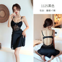 2023 Hot Long Night Sex Lingerie Sexy Sling Pajamas With Chest Pad Hollow Lace Temptation Transparent Nightgown Womens 1125