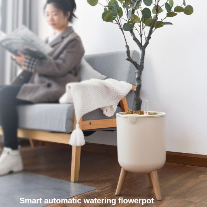 nordic-style-indoor-imitated-wooden-bracket-flower-pot-automatic-self-watering-planter-vase-with-water-level-indicator-drop-ship