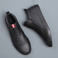 TOP☆{Chaopu shoes} 2023 New Men Leather Casual Shoes Spring Autumn Fashion Double Zipper Trend High Tops Flat Shoes Cool Loafers