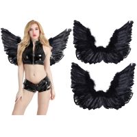 【 A Hot 】 Masquerade Party คอสเพลย์ Angel Wings สีดำ Real Feather Fairy Angel Wing เครื่องแต่งกายสำหรับเด็กผู้ใหญ่ Carnival ชุดแฟนซี Photo Props