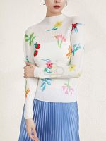 ┅❦ Aiden001 Average Size Pleated Printed Top Long Sleeves Spring And Summer Half Turtleneck Slim Fit Bottoming Shirt Womens H-640