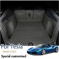 bklnlk™▧❐  quality! set car trunk mats for Tesla Y 2021 waterproof cargo liner boot carpets 2022-2020