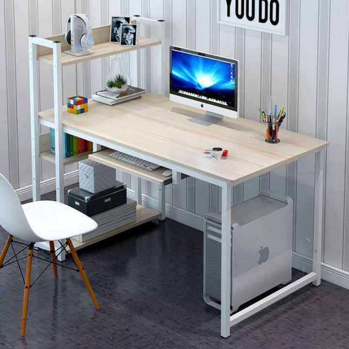 120cm Study Table with Book Shelf Left&Right Desktop Table Computer Table for Home Bedroom ...