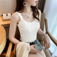 2022 Spring New Style Trendy Printed v-Neck Sweet Spicy Hollow Outer Knitted Camisole Women