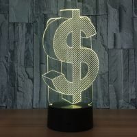 โคมไฟตั้งโต๊ะเปลี่ยนสีได้แบบไฟ LED กลางคืน3มิติดอลลาร์สหรัฐ3D ไฟLED สัญลักษณ์ USD แปลกใหม่สำหรับเป็นของขวัญคริสต์มาส