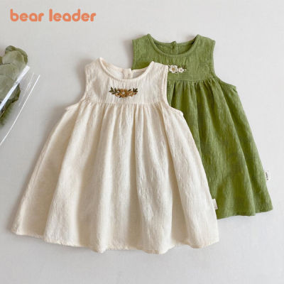 Bear Leader 2023ชุดเดรสลำลองสำหรับเด็กผู้หญิง,ชุดลำลองเสื้อกั๊กแขนกุดปักเลื่อมดอกไม้สำหรับเด็ก1-5ปีใส่ฤดูร้อน