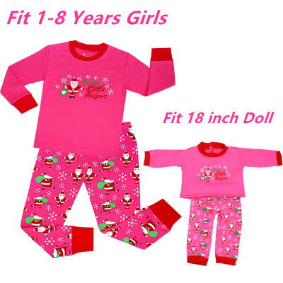 2021 Baby Girls Christmas Pyjamas Sets Kids Reindeer Matching Girls&amp;18 inches Doll Pajama Sets Pyjamas Kids Xmas Pijamas Kids