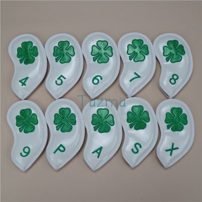 10pic/a Lot Golf Club Iron Headcover (456789PASX) Clover Grass Pu Leather Waterproof Iron Head Protection Cover