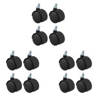 Plastic Swivel Caster 8mm Screw Stem 1.5-Inch Dia Wheel 12 Pcs Black