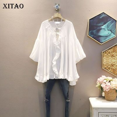 XITAO Blouse Casual Solid Color Loose Pullover Top Women Lace-up Collar Shirt