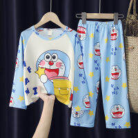 Doraemon Crayon Shin-Chan Monkey D. Luffys Pikachu ชุดลำลองเด็กแบบบางเสื้อผ้าระบบปรับอากาศฤดูร้อนเด็กชายเด็กหญิงแบบบางส่วนยาว0000ชุดนอนแขนสั้น