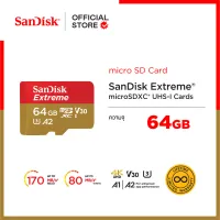 SanDisk Extreme microSDXC, SQXAH 64GB, V30, U3, C10, A2, UHS-I, 170MB/s R, 80MB/s ( SDSQXAH-064G-GN6MN) ( เมมโมรี่การ์ด ไมโครเอสดี การ์ด )