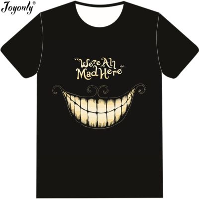 Joyonly 2018 Summer Boys Girls Black T-shirt Were All mad Here Letters Printed Cheshire Cat T Shirt Children Vintage Tee Shirt