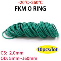 10 buah CS 2mm OD 5 160mm karet Fluorine hijau FKM O cincin segel Gasket insulasi minyak tahan suhu tinggi hijau