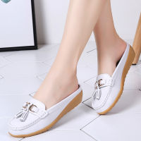 top●Women Shoes Half Slippers Breatahable Slip-ons Genuine Leather Flats Shoes Women Loafers Casual Moccasin Shoes Slippers For Women