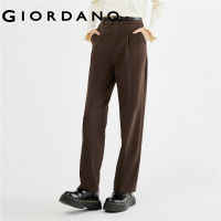 GIORDANO Women Pants High Waist Belted Waist Stylish Pants Solid Color Simple Chic Fashion Casual Warm Pleated Pants 18413014