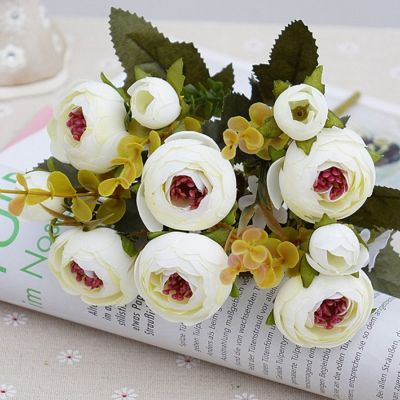 【CC】 white silk tea roses artificial flowers bride bouquet for wedding home decoration high quality fake