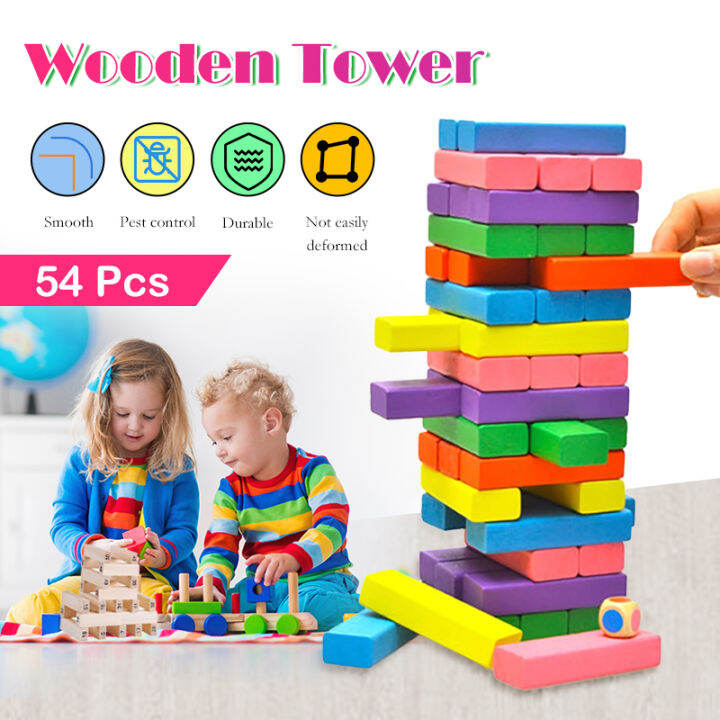 54Pcs Wooden Jenga Building Blocks Number Jenga Stacking Block Puzzle