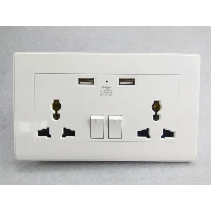 In Stock International Universal Plug Wall Socket 2.1A Dual Usb Port 3 Holes Lazada.co.th