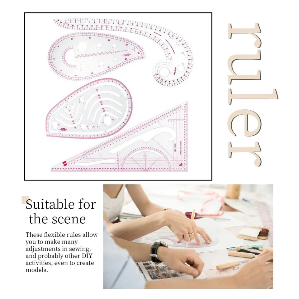 Sewing Tools 4 Pcs Sew French Curve Metric Shaped Ruler Measure for Sewing Dressmaking Pattern Design DIY Clothing Bendable Drawing Template, Size