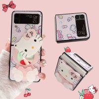 Nancy Electron】เคสโทรศัพท์ Sanrio Hello Kitty น่ารักสำหรับ Samsung Galaxy Z พลิก3 4หน้าจอพับได้เคสพีซีการ์ตูนเด็กผู้หญิงพร้อมกระจก