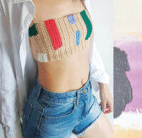 knitneatbkk-CNP002 Canvas N Knitpaint cropped top -Woods on Wheatbread เสื้อครอป ถักมือ สีน้ำตาลอ่อน ลายเรขาคณิต