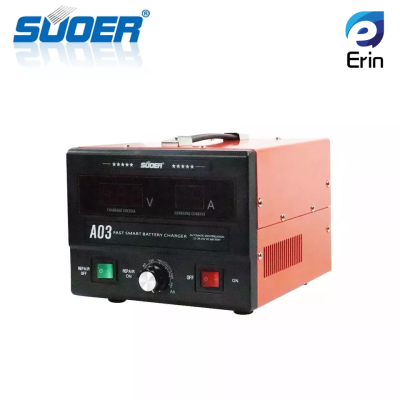 SUOER A03 รุ่นใหม่ เครื่องชาร์จฟื้นฟูสลายซัลเฟตแบตเตอรี่กำลัง 30 แอมป์ 12/24V เครื่องชาร์จแบตเตอรี่รถยนต์อัตโนมัติ