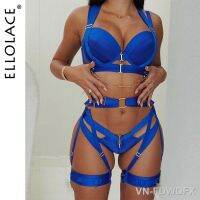 【jw】∋  Ellolace Womens Crotchless 3-Piece Garter And Panty Set Luxury Erotic Outfit Seamless Intimate