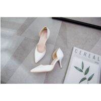 7.5cm white thin-heel pointed sandals, hollow two-piece sandals, foreign trade l