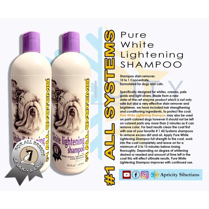 All systems shampoo 300ML and 473 pure whitening for Cats Dogs by