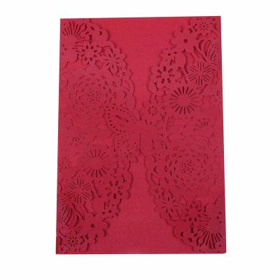 80Pcs/Set Delicate Carved Butterflies Romantic Wedding Party Invitation Card Envelope Invitations for Wedding：Red
