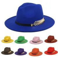 Fedora mens fedora neutral wide brim jazz hat feather belt autumn and winter british vintage panama hat Door Hardware Locks