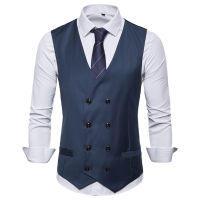 2021Mens Double Breasted Waistcoat 2020 Spring New Slim Fit V Neck Sleelveless Vest Men Business Wedding Formal Vests Male Gilet 2XL