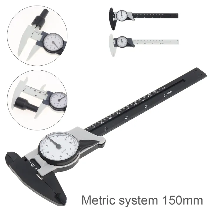 150mm Dial Caliper Vernier Caliper with Dial Indicator Stainless/Carbon