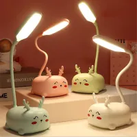 USB Rechargeable Cute Animal Rabbit Pig Cat Desktop Lamp Reading Night Light Children Desk Table Lamp Kids Birthday Xmas Gift