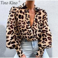 Leopard Womens Shirt Elegant Print Long Puff Sleeve Patchwork Office Lady Shirts Woman Spring Autumn Fashion Ladies Blouses Top