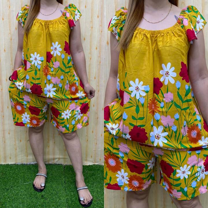 Floral Elegant Butterfly Sleeve Terno Short With Side Pocket High Quality Pure Challis Fabric 1099